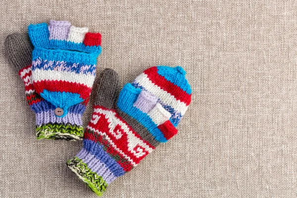 Colorful knitted convertible fingerless gloves — Stock Photo, Image