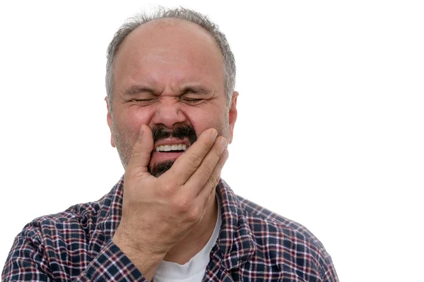 Homem de meia idade acordou com dor de dente — Fotografia de Stock