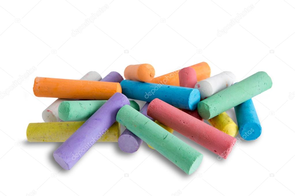 Collection of bright colorful chalk crayons