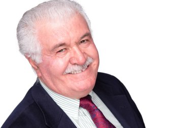 Neşeli karizmatik yaşlı gri saçlı adam