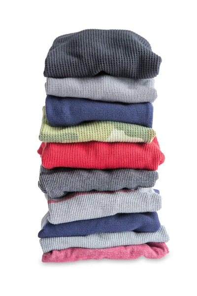 Folded Newly Washed Clothes on White Background — Stock Photo, Image