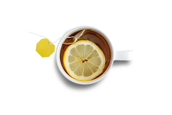 Mug of fresh black tea with lemon — Stock Photo, Image