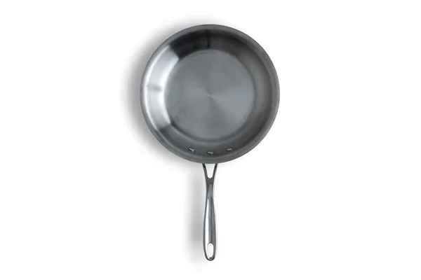 Single Clean Steel Kitchen Pan on White Background — Stock Photo, Image