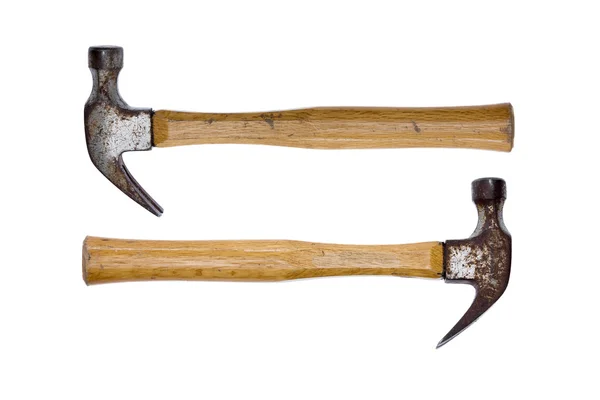 Two rusty claw hammers - equal power — Stock Photo, Image