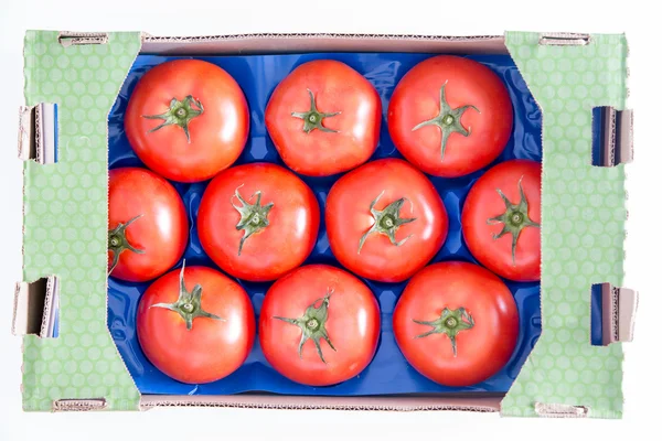 Organic Red Tomatoes on a Tray In a Box — Stock Photo, Image