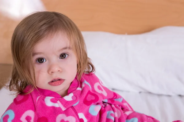 Cute young girl just awoken from her sleep — Stock Photo, Image