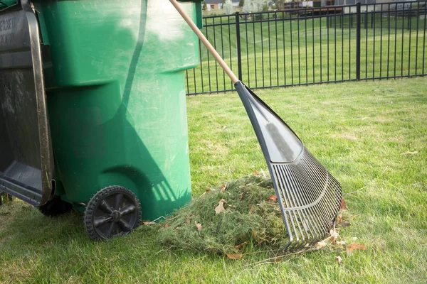 Rastrillar esquejes de hierba en primavera — Foto de Stock