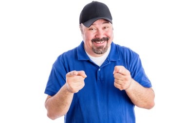 Gleeful happy man pointing at the camera clipart