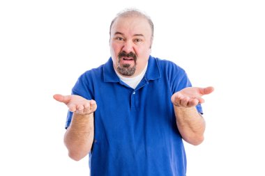 Onun omuzlarında shrugging ve gesticulating bir adam