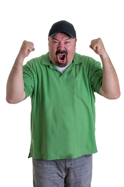Yeşil tişörtlü kutluyor giyen adam — Stok fotoğraf