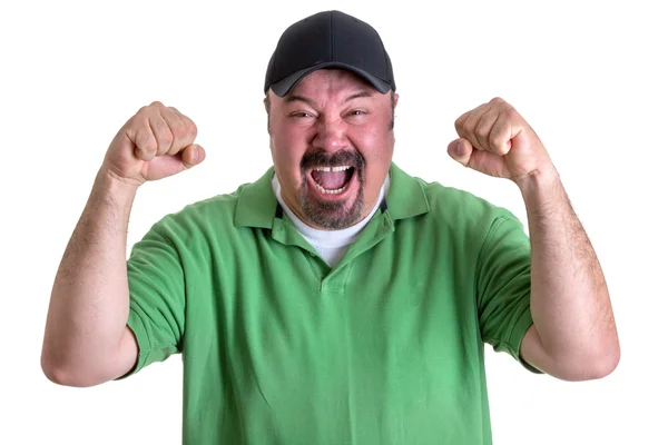 Bearded Man in Green Shirt Yelling Out Loud — Stock Photo, Image