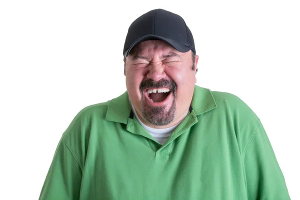 Portrét vytržení člověka na sobě zelené tričko — Stock fotografie