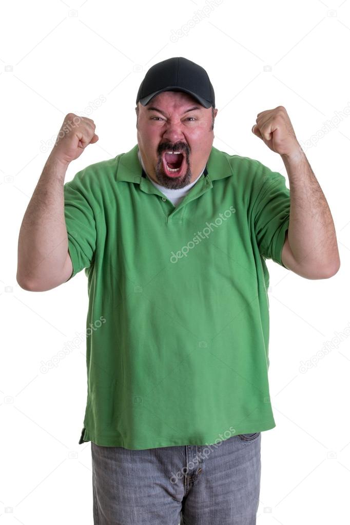 Man Wearing Green Shirt Celebrating