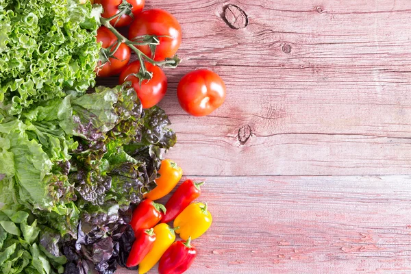 Drei Salatsorten mit Tomaten und Paprika — Stockfoto