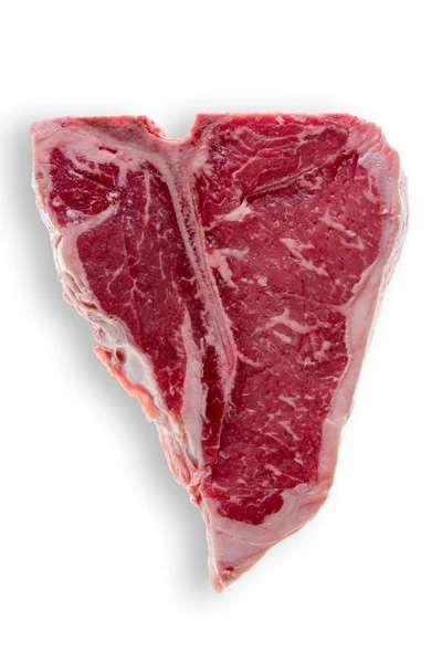 Steak T-Bone non cuit isolé sur fond blanc — Photo