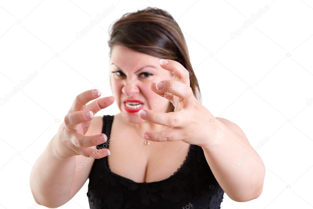 Furious temperamental woman clawing her hands