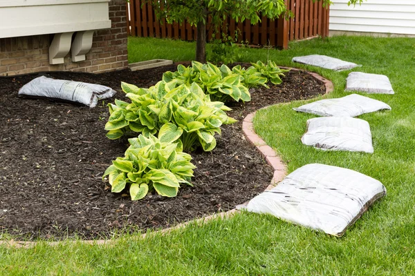 Preparando-se para mulch o jardim na primavera — Fotografia de Stock