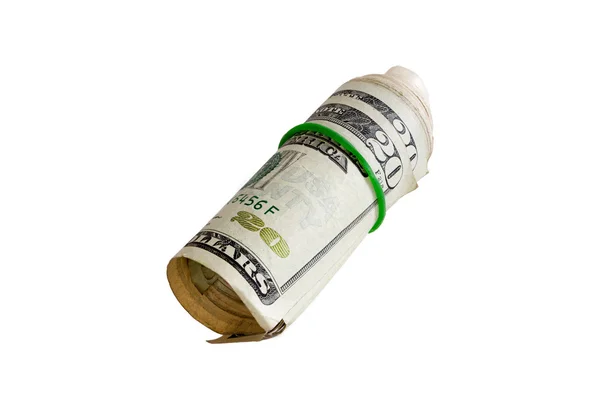 Laminato 20 Dollari con gomma isolata su bianco — Foto Stock