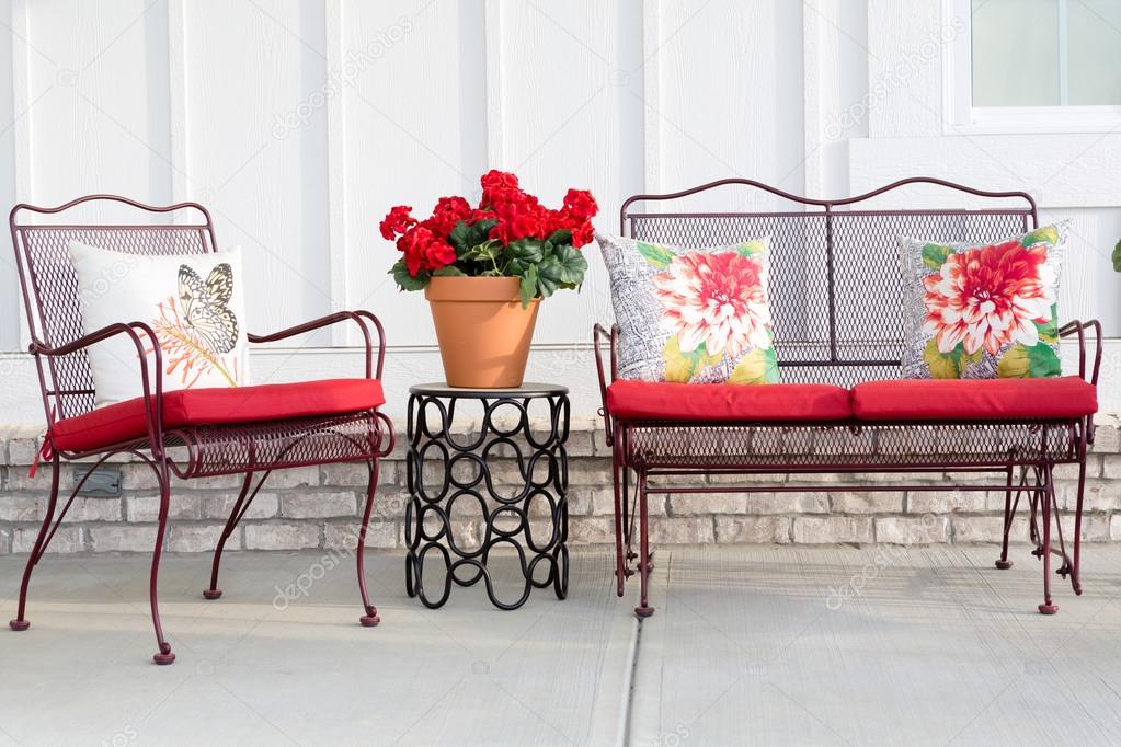 Colorful wrought iron garden furniture