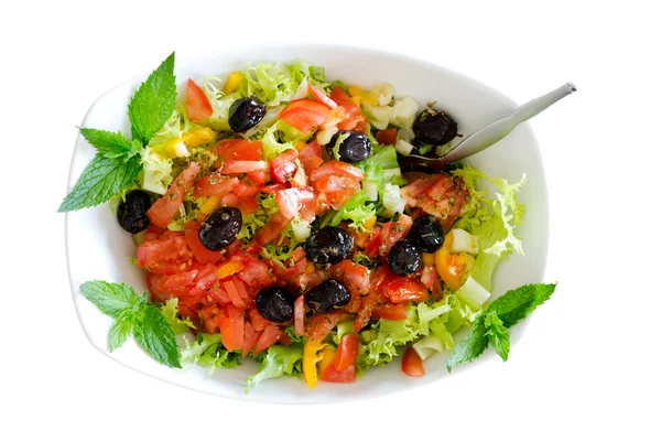 Isolated fresh plain salad garnished with mint — Stock Photo, Image