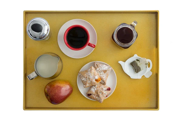 Vassoio per colazione ad alto angolo per due — Foto Stock