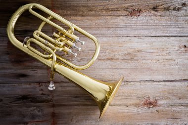 Baritone Horn on a Wooden Floor with Copy Space clipart