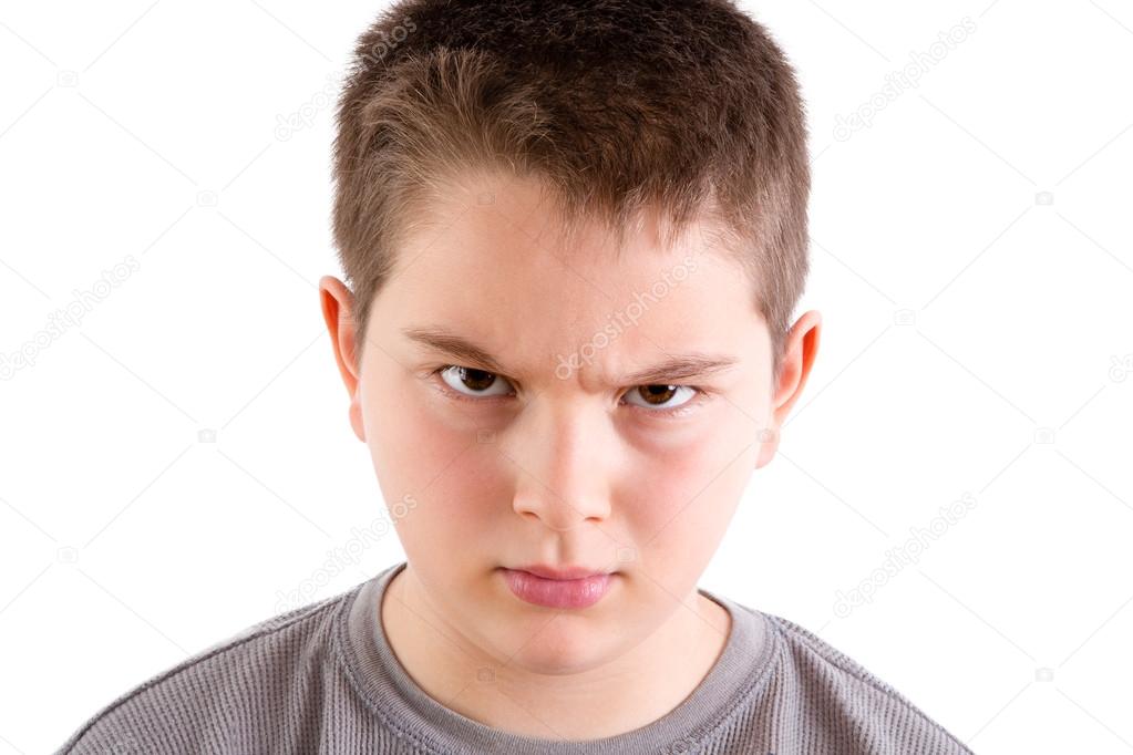 Stern Looking Boy with Furrowed Brow