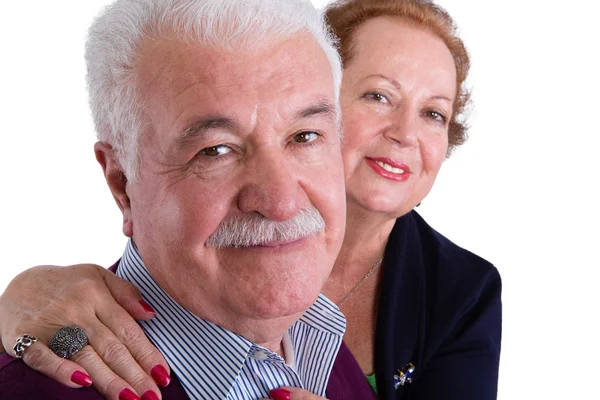 Щаслива старша ділова пара посміхається на камеру — стокове фото