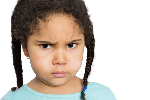 Angry Girl Staring at You Against White Background — Stock Photo, Image