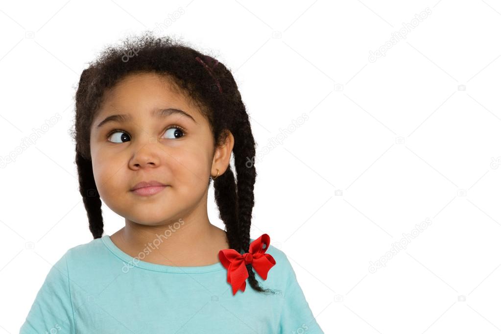 Curious African American Girl Looking to the Side