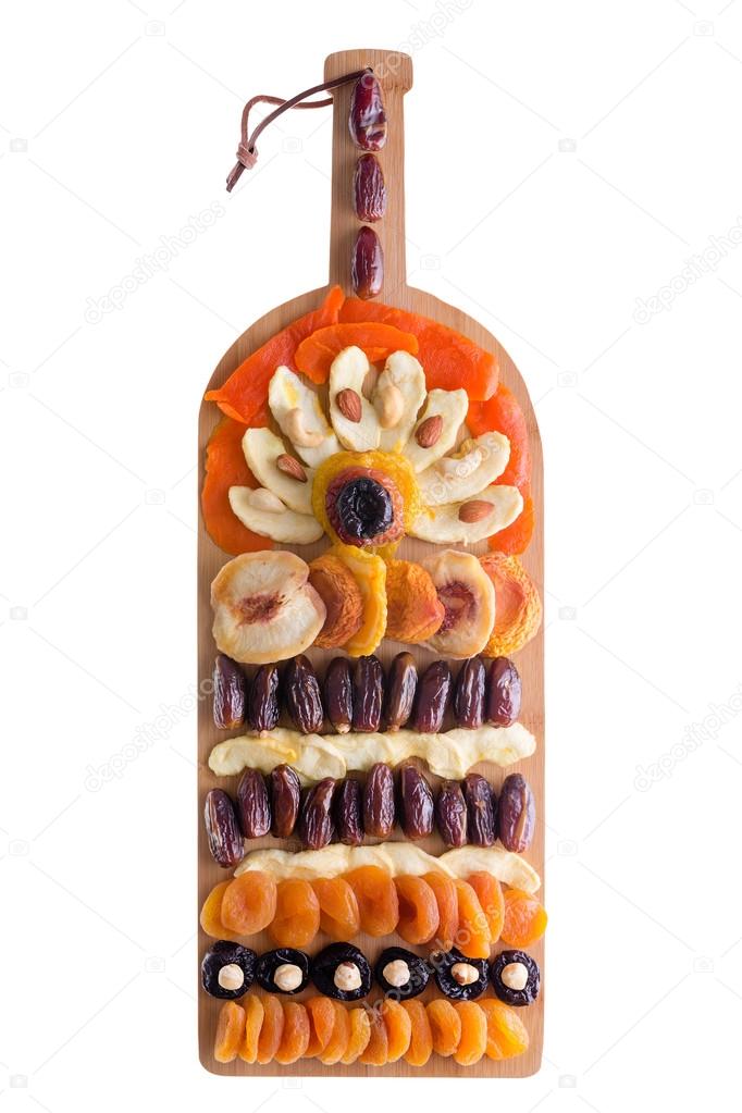 Decorative arrangement of dried fruit and nuts