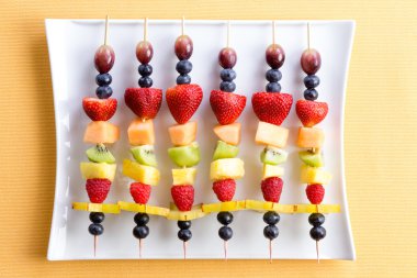 Healthy fresh shish kebab fruit treats