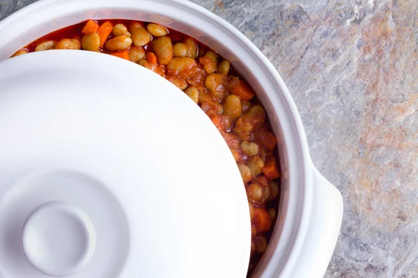 Lima bean casserole cooling off in the dish — Stockfoto