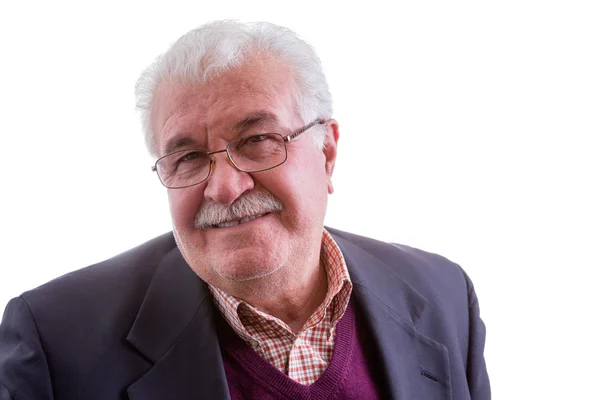 White-haired retired man looking at the camera — Stock Photo, Image