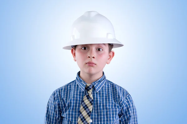 Aspiring young engineer in hardhat and necktie — Stock Photo, Image