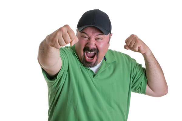 Fan in Baseball Cap Celebrating
