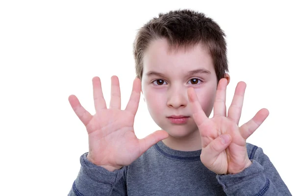 Child counting with eight fingers — Stock Photo, Image