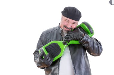 Man hugging his hoverboard clipart