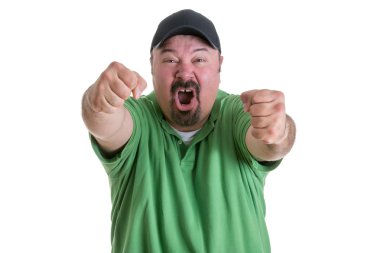 Excited Sports Fan Pumping Fists in Celebration clipart