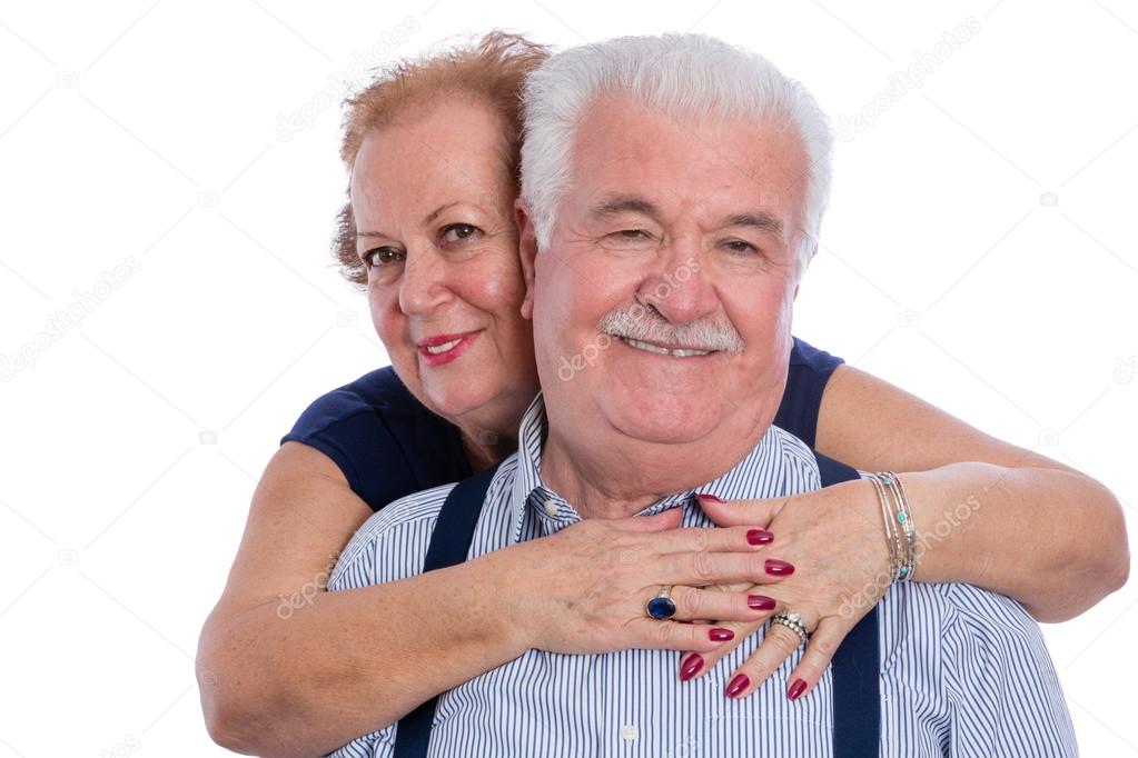 Happy older couple embracing