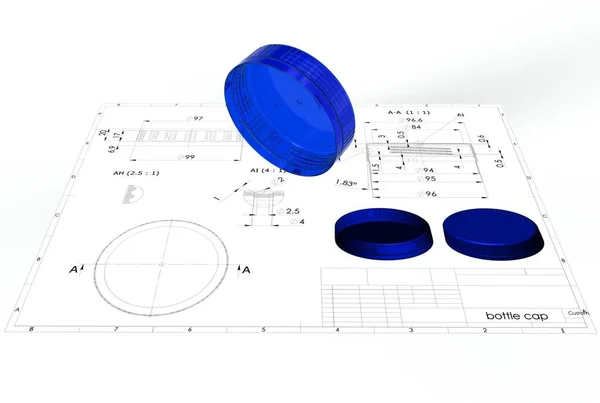 Ilustración Tapa Botella Por Encima Del Dibujo Ingeniería — Foto de Stock