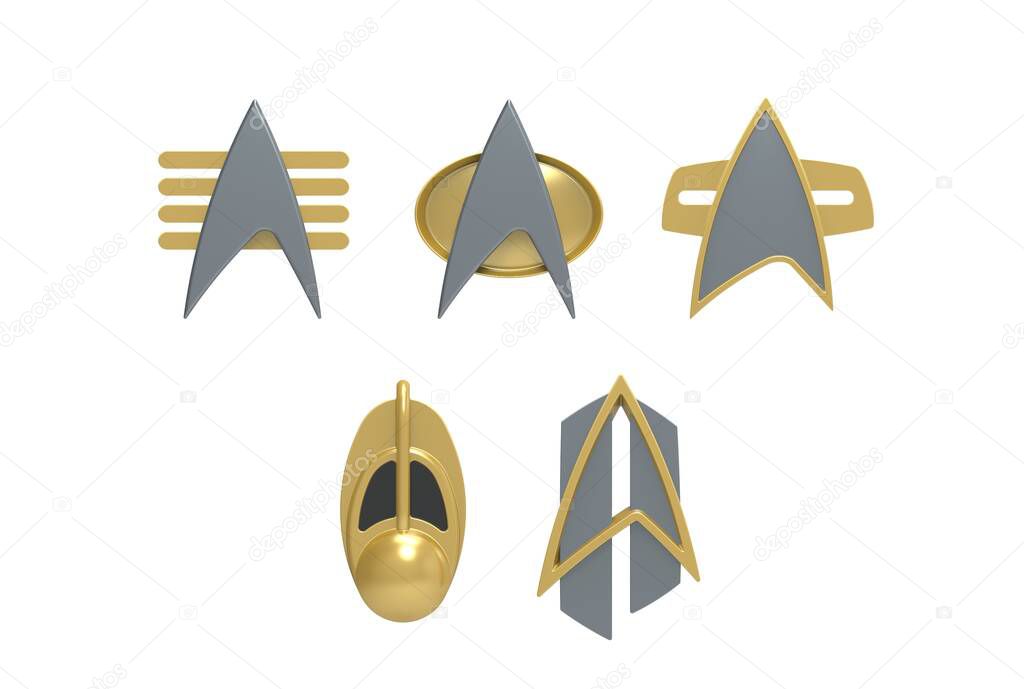 3d illustration of Star Trek comm badges