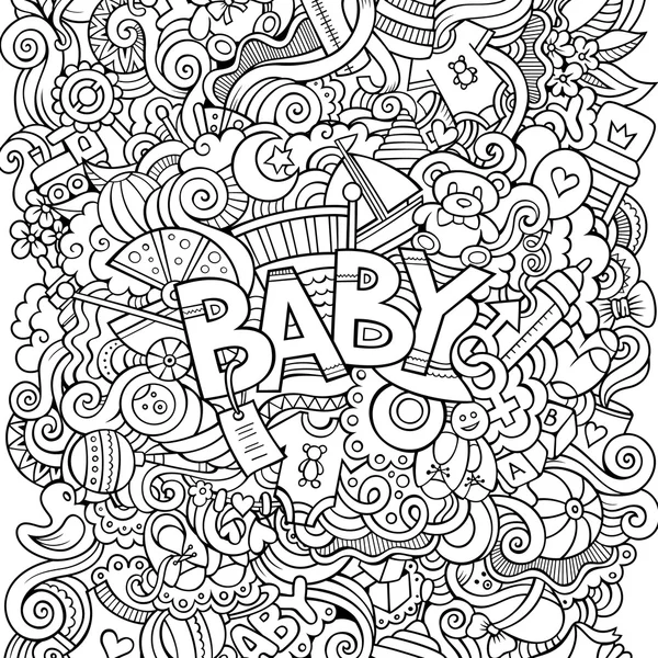 Dessin animé vecteur dessiné à la main Doodle Baby illustration — Image vectorielle