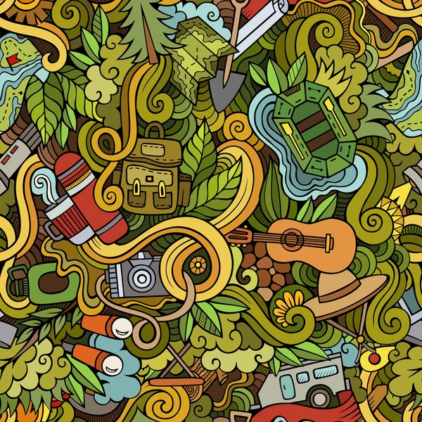 Dessin animé vecteur gribouillis camping motif sans couture — Image vectorielle