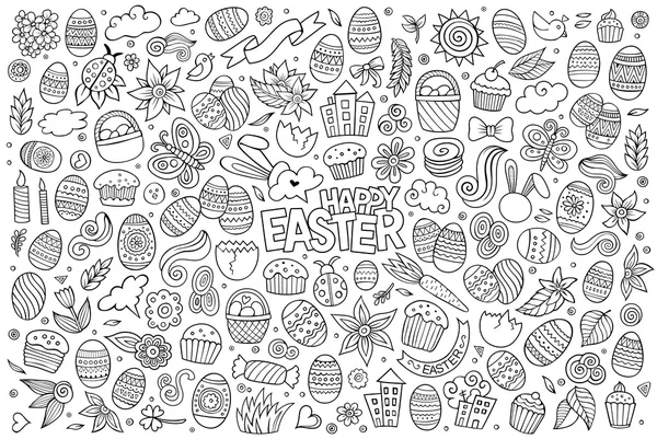 Sketchy vector hand drawn doodles cartoon set of Easter objects — Stock Vector