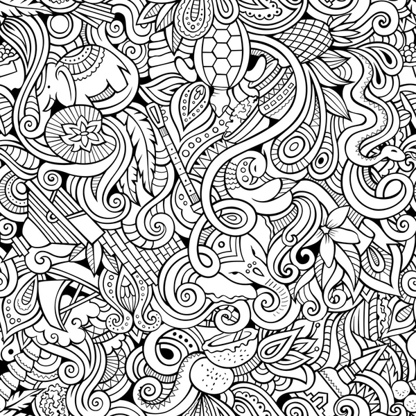 Cartoon hand-drawn doodles on the subject of Indian style theme seamless pattern — Stock Vector