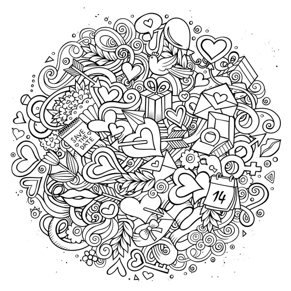 Cartoon vettore disegnato a mano Doodle Amore illustrazione — Vettoriale Stock