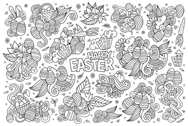 Sketchy vector hand drawn doodles cartoon set of Easter objects — Stock Vector