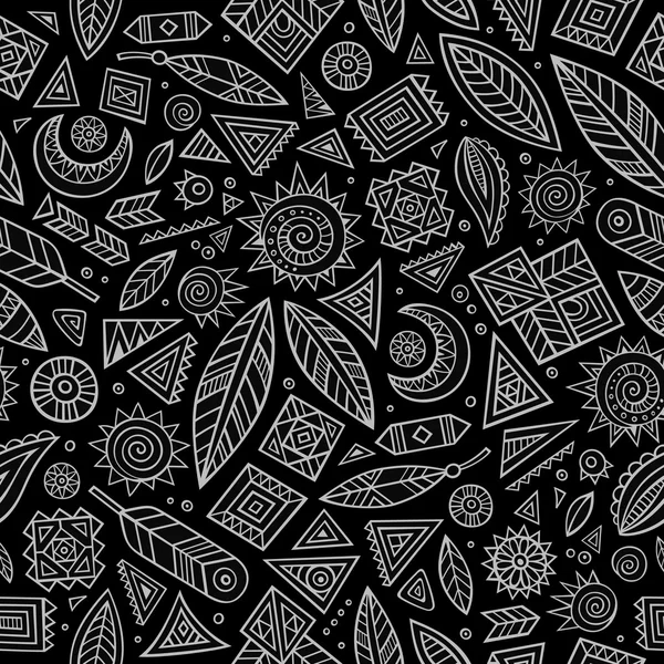 Tribal abstrakt infödda svarta tavlan seamless mönster — Stock vektor