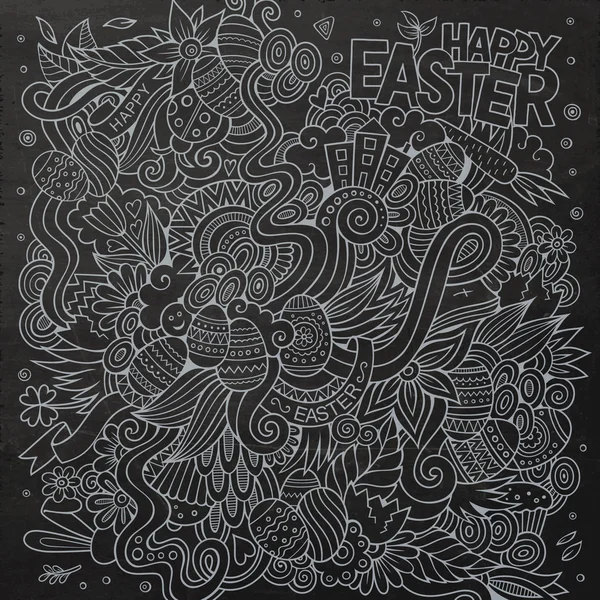 Desenhos animados chalkboard doodles sobre o assunto da Páscoa — Vetor de Stock